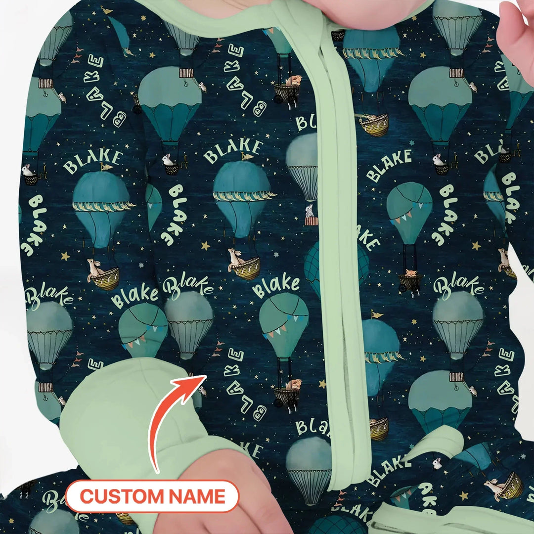 Custom Name Hot Air Balloon Green Convertible Zippy , Custom Name Hot Air Balloon Green Convertible Zippy - 0-3M