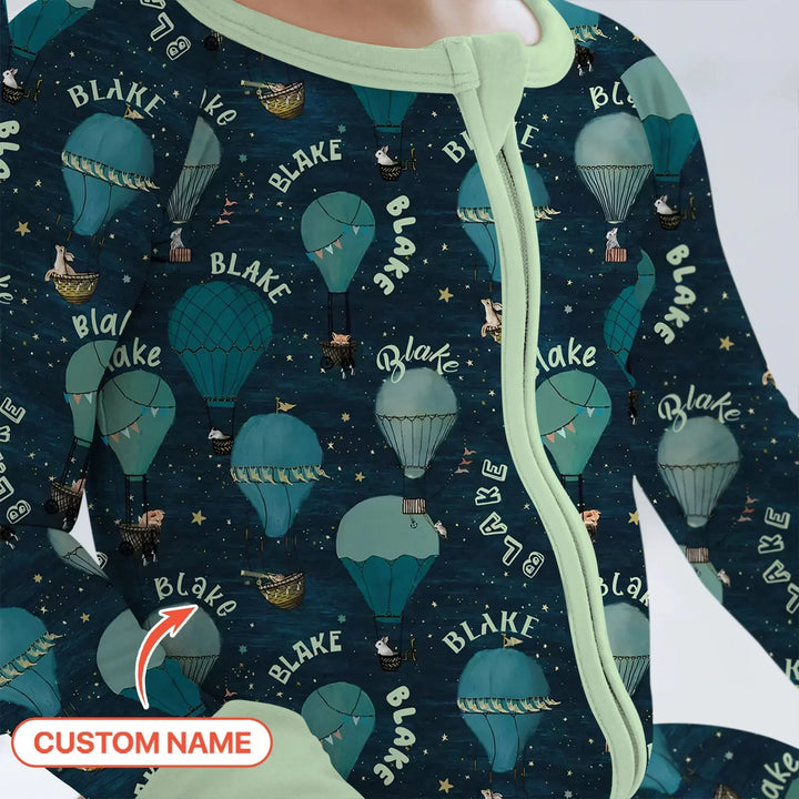 Custom Name Hot Air Balloon Green Convertible Zippy , Custom Name Hot Air Balloon Green Convertible Zippy - 0-3M