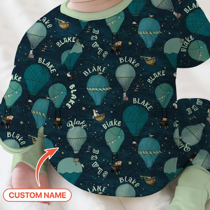 Custom Name Hot Air Balloon Green Convertible Zippy , Custom Name Hot Air Balloon Green Convertible Zippy - 0-3M