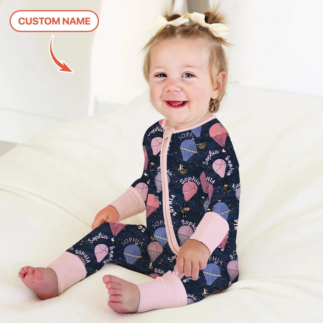 Custom Name Hot Air Balloon Pink Convertible Zippy , Custom Name Hot Air Balloon Pink Convertible Zippy - 0-3M