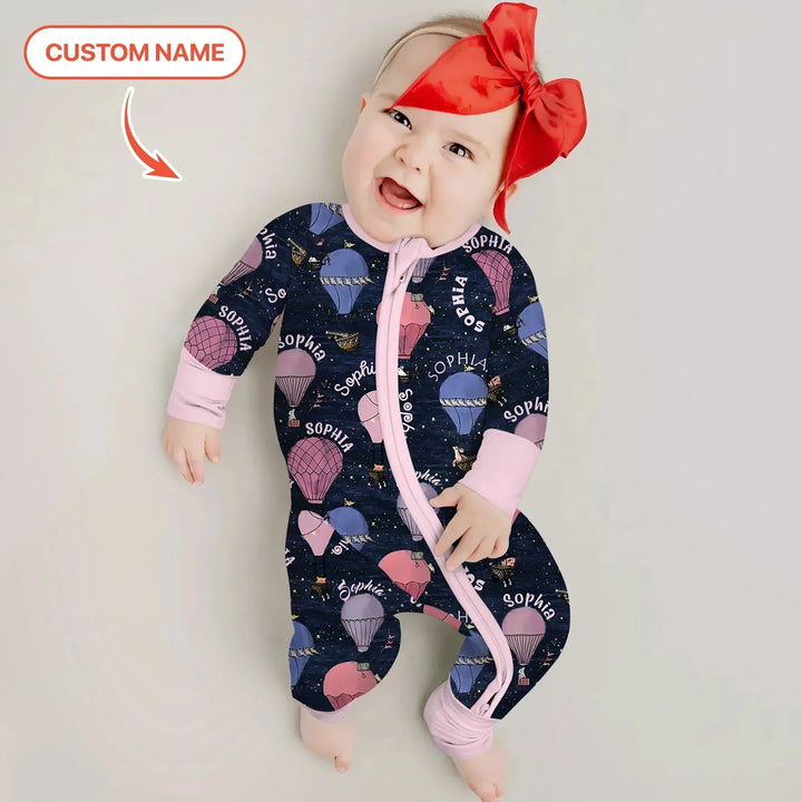 Custom Name Hot Air Balloon Pink Convertible Zippy , Custom Name Hot Air Balloon Pink Convertible Zippy - 0-3M