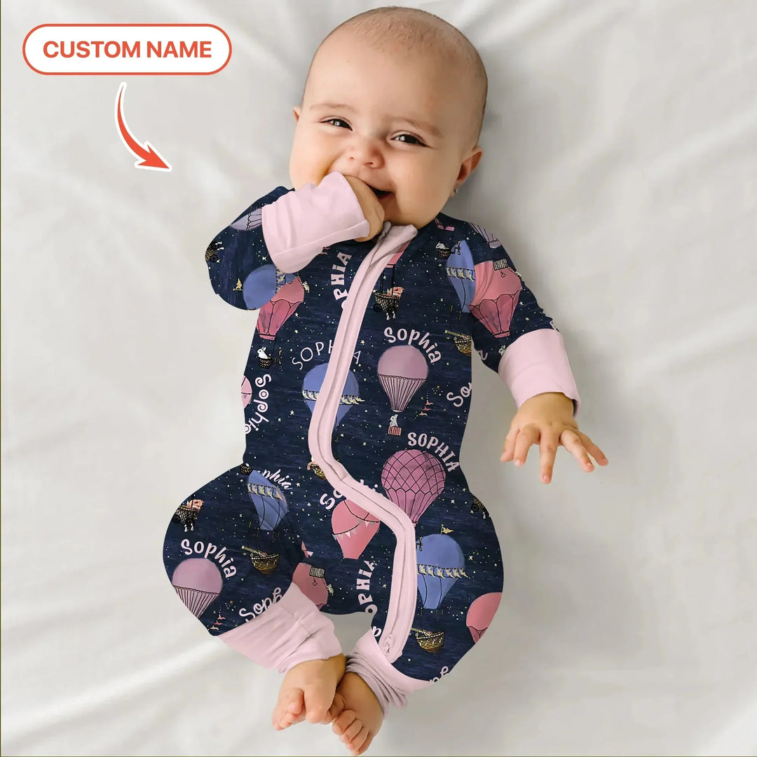 Custom Name Hot Air Balloon Pink Convertible Zippy , Custom Name Hot Air Balloon Pink Convertible Zippy - 0-3M