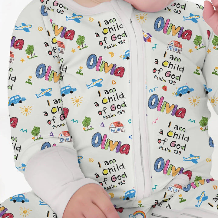 Custom name "I am a Child of God" - Crayon Style Convertible Zippy , Custom name "I am a Child of God" - Crayon Style Convertible Zippy - 0-3M