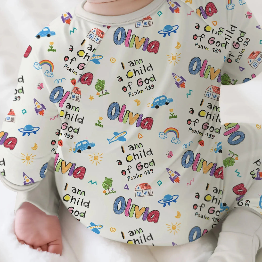 Custom name "I am a Child of God" - Crayon Style Convertible Zippy , Custom name "I am a Child of God" - Crayon Style Convertible Zippy - 0-3M