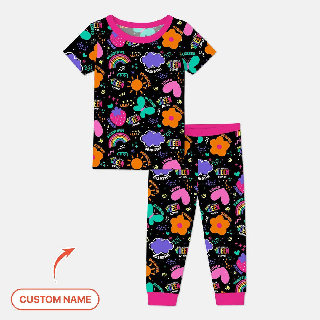 Custom Name Little Melanin Queen Two Piece Short Sleeve Pajama Set , Custom Name Little Melanin Queen Two Piece Short Sleeve Pajama Set - 12-18M