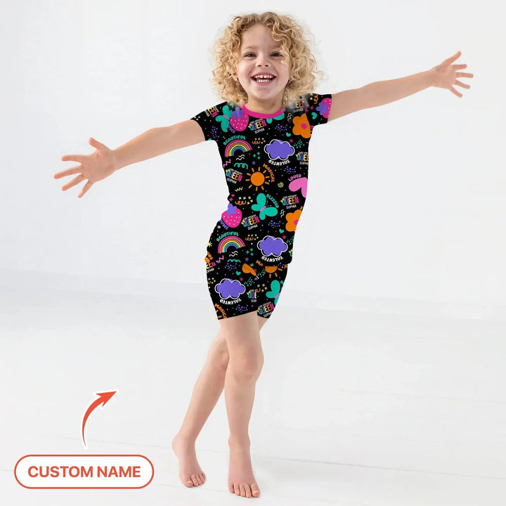Custom Name Little Melanin Queen Two Piece Short Sleeve Shorts Pajama Set , Custom Name Little Melanin Queen Two Piece Short Sleeve Shorts Pajama Set - 12-18M