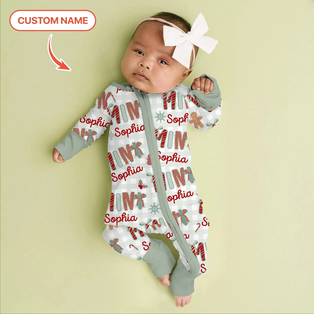 Custom Name Mama Mini Matching Christmas Convertible Zippy (Green) , Custom Name Mama Mini Matching Christmas Convertible Zippy (Green) - 0-3M