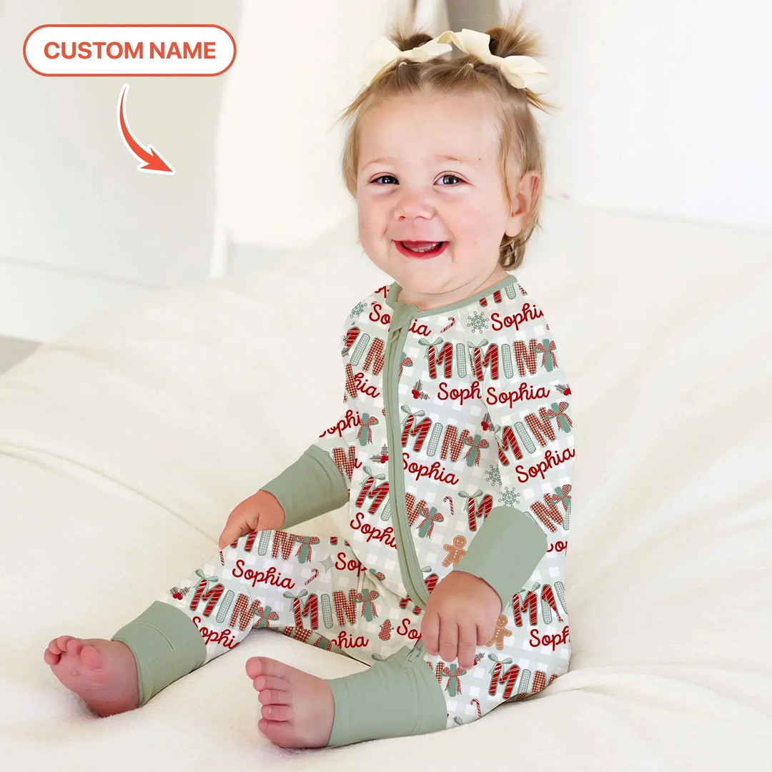 Custom Name Mama Mini Matching Christmas Convertible Zippy (Green) , Custom Name Mama Mini Matching Christmas Convertible Zippy (Green) - 0-3M