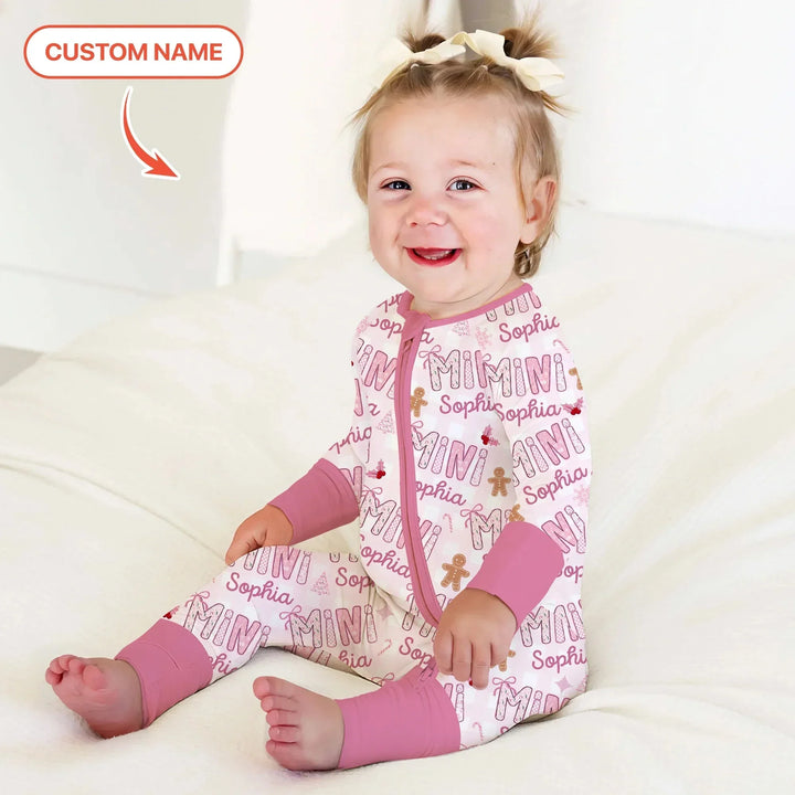 Custom Name Mama Mini Matching Christmas Convertible Zippy (Pink) , Custom Name Mama Mini Matching Christmas Convertible Zippy (Pink) - 0-3M
