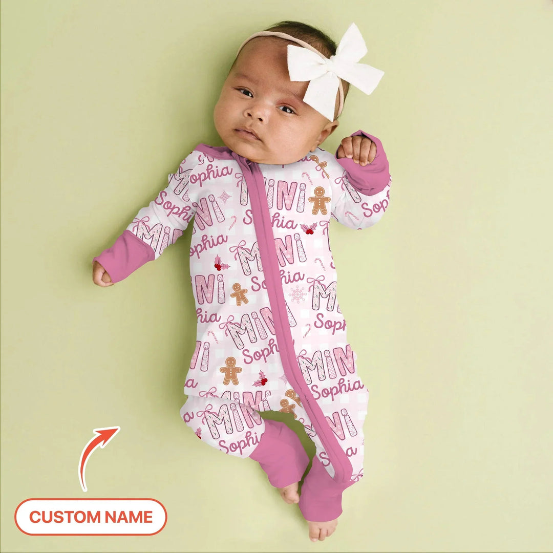 Custom Name Mama Mini Matching Christmas Convertible Zippy (Pink) , Custom Name Mama Mini Matching Christmas Convertible Zippy (Pink) - 0-3M
