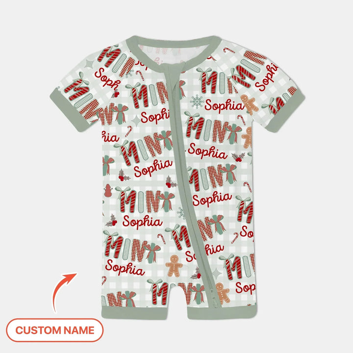 Custom Name Mama Mini Matching Christmas Shorty Zippy (Green) , Custom Name Mama Mini Matching Christmas Shorty Zippy (Green) - 0-3M