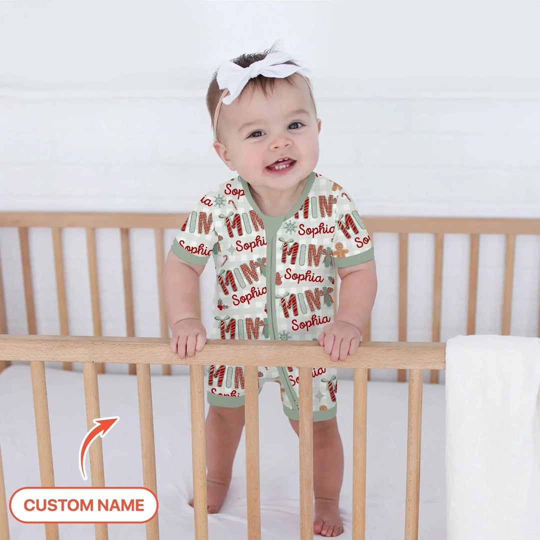 Custom Name Mama Mini Matching Christmas Shorty Zippy (Green) , Custom Name Mama Mini Matching Christmas Shorty Zippy (Green) - 0-3M