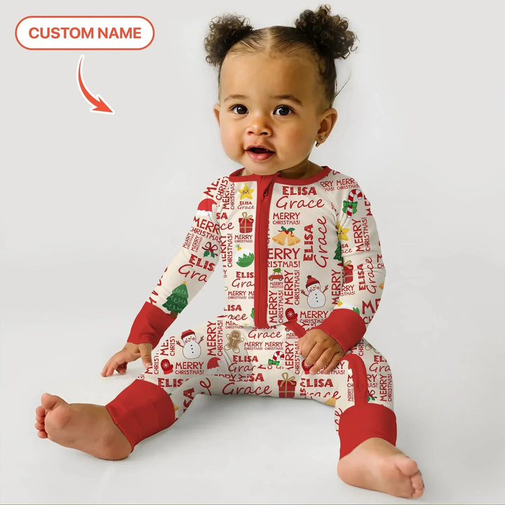 Custom Name Merry Christmas Convertible Zippy , Custom Name Merry Christmas Convertible Zippy - 0-3M