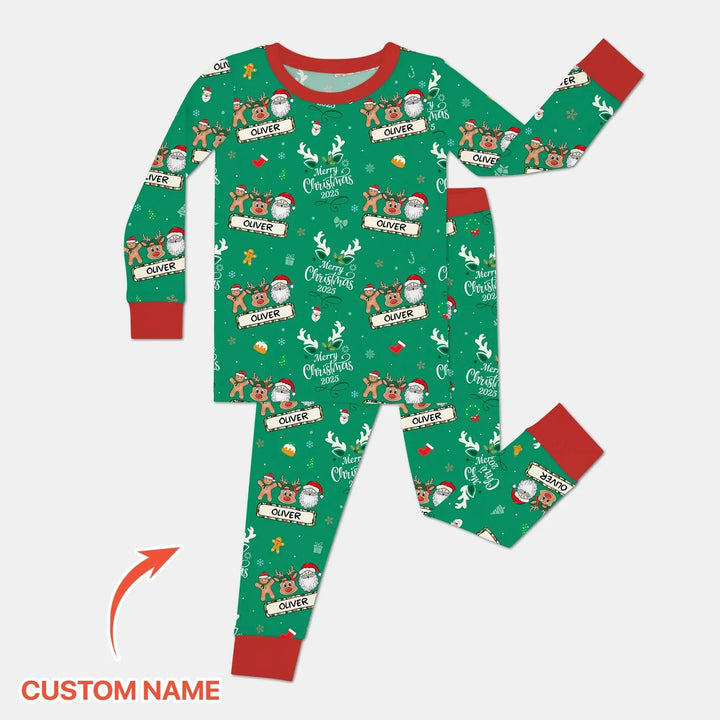Custom Name "Merry Christmas My Deer" For Boy - Two Piece Long Sleeve Pajama Set , Custom Name "Merry Christmas My Deer" For Boy - Two Piece Long Sleeve Pajama Set - 12-18M