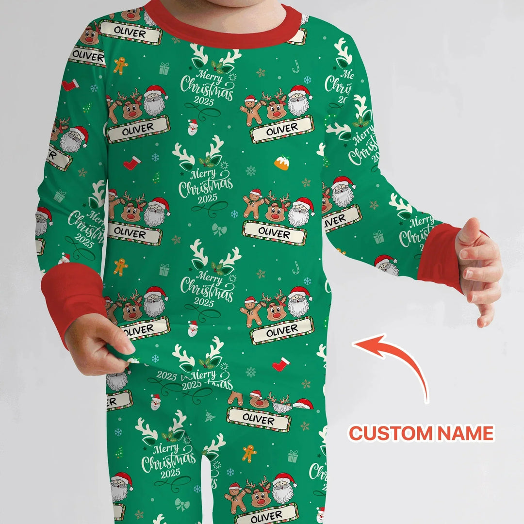 Custom Name "Merry Christmas My Deer" For Boy - Two Piece Long Sleeve Pajama Set , Custom Name "Merry Christmas My Deer" For Boy - Two Piece Long Sleeve Pajama Set - 12-18M