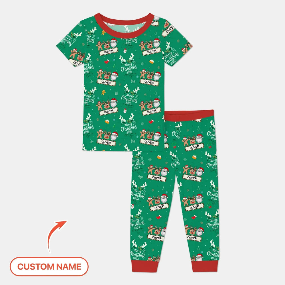 Custom Name "Merry Christmas My Deer" For Boy - Two Piece Short Sleeve Pajama Set , Custom Name "Merry Christmas My Deer" For Boy - Two Piece Short Sleeve Pajama Set - 12-18M