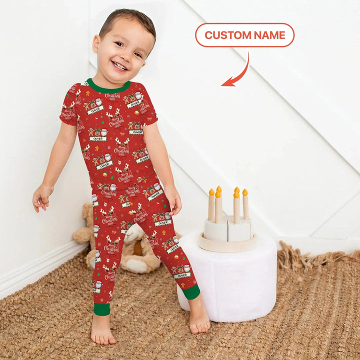 Custom Name "Merry Christmas My Deer" For Boy - Two Piece Short Sleeve Pajama Set , Custom Name "Merry Christmas My Deer" For Boy - Two Piece Short Sleeve Pajama Set - 12-18M