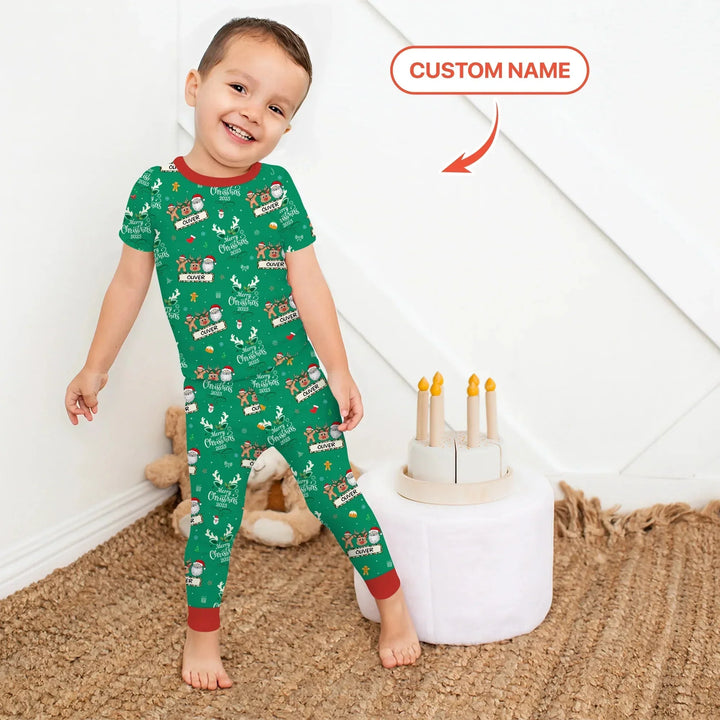 Custom Name "Merry Christmas My Deer" For Boy - Two Piece Short Sleeve Pajama Set , Custom Name "Merry Christmas My Deer" For Boy - Two Piece Short Sleeve Pajama Set - 12-18M