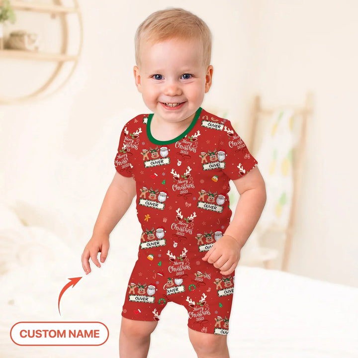 Custom Name "Merry Christmas My Deer" For Boy - Two Piece Short Sleeve Shorts Pajama Set , Custom Name "Merry Christmas My Deer" For Boy - Two Piece Short Sleeve Shorts Pajama Set - 12-18M