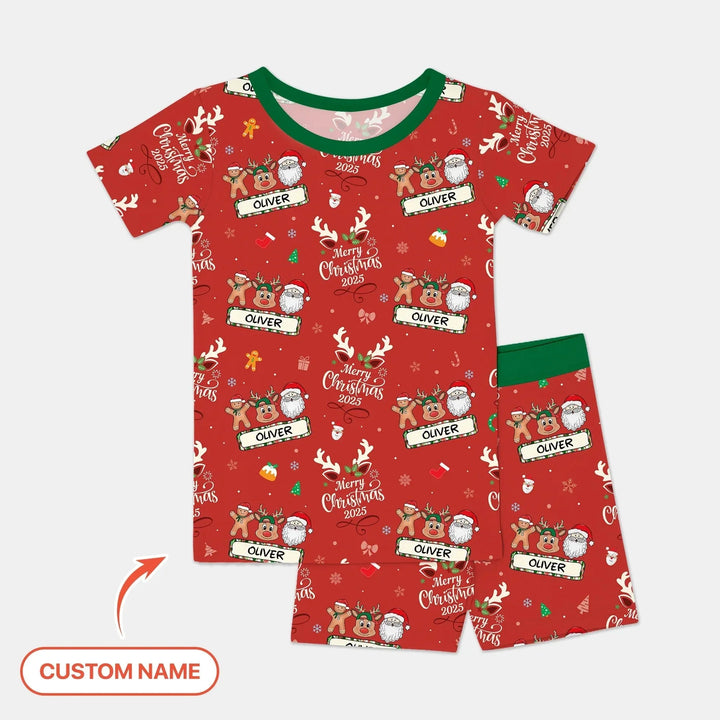Custom Name "Merry Christmas My Deer" For Boy - Two Piece Short Sleeve Shorts Pajama Set , Custom Name "Merry Christmas My Deer" For Boy - Two Piece Short Sleeve Shorts Pajama Set - 12-18M