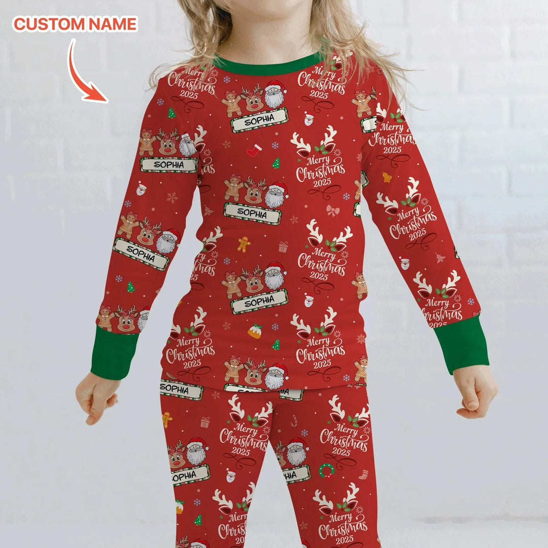 Custom Name "Merry Christmas My Deer" For Girl - Two Piece Long Sleeve Pajama Set , Custom Name "Merry Christmas My Deer" For Girl - Two Piece Long Sleeve Pajama Set - 12-18M