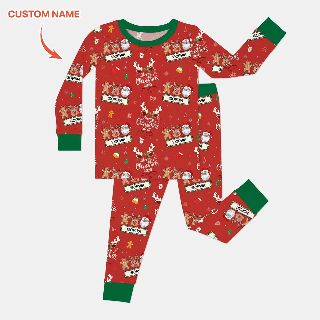 Custom Name "Merry Christmas My Deer" For Girl - Two Piece Long Sleeve Pajama Set , Custom Name "Merry Christmas My Deer" For Girl - Two Piece Long Sleeve Pajama Set - 12-18M
