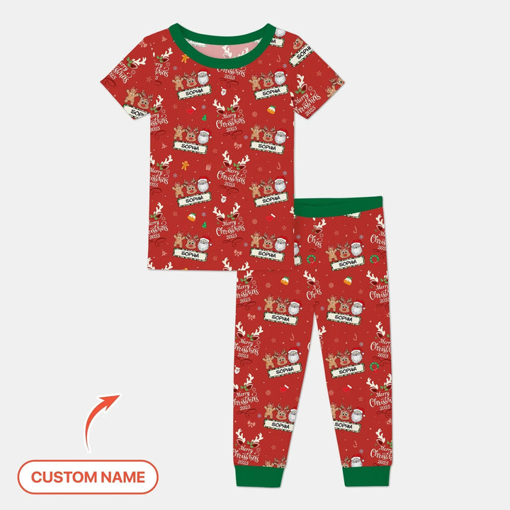 Custom Name "Merry Christmas My Deer" For Girl - Two Piece Short Sleeve Pajama Set , Custom Name "Merry Christmas My Deer" For Girl - Two Piece Short Sleeve Pajama Set - 12-18M