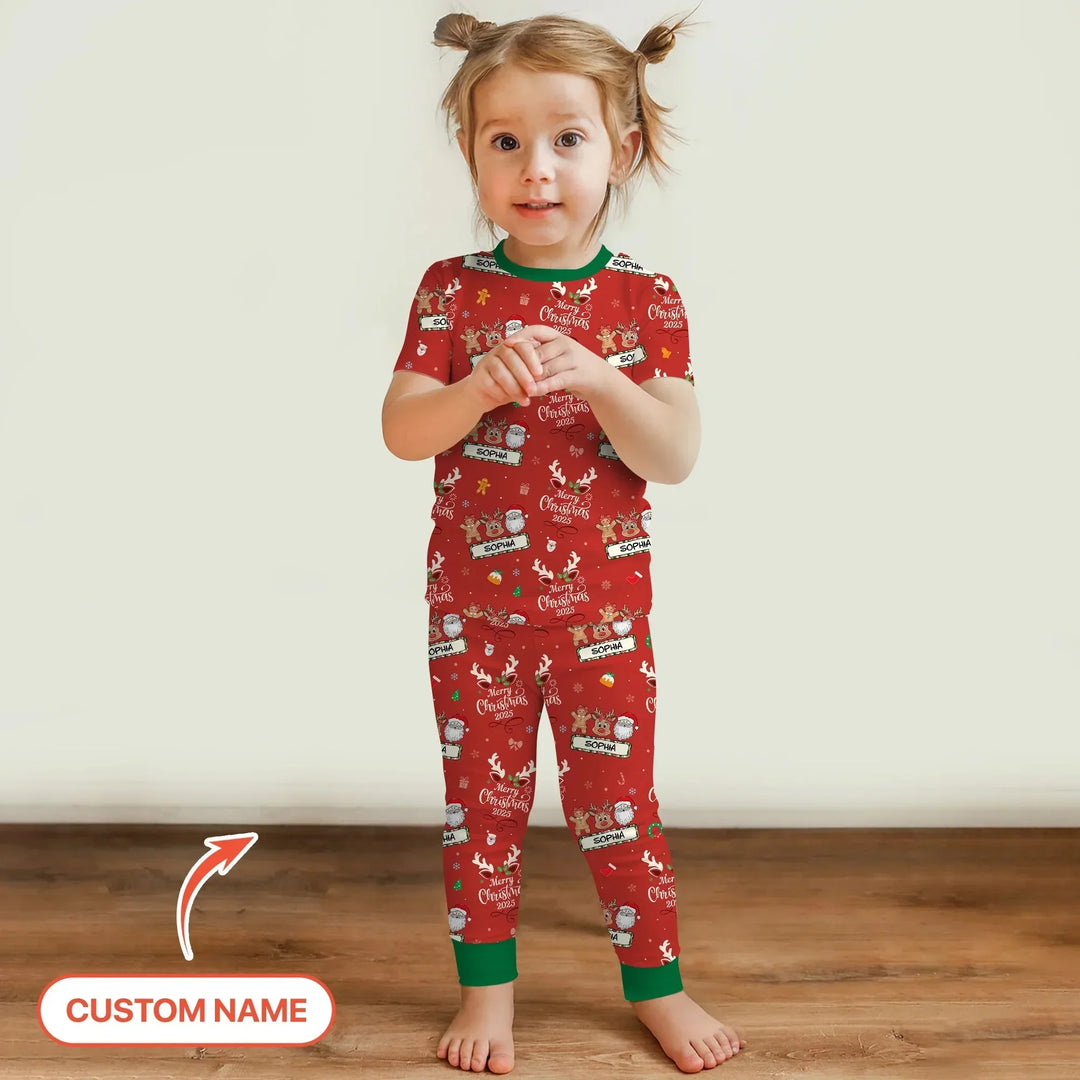 Custom Name "Merry Christmas My Deer" For Girl - Two Piece Short Sleeve Pajama Set , Custom Name "Merry Christmas My Deer" For Girl - Two Piece Short Sleeve Pajama Set - 12-18M