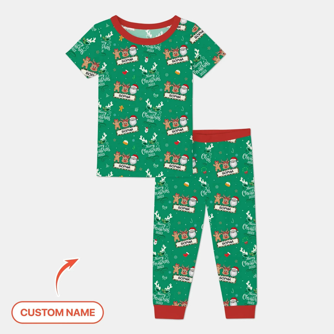 Custom Name "Merry Christmas My Deer" For Girl - Two Piece Short Sleeve Pajama Set , Custom Name "Merry Christmas My Deer" For Girl - Two Piece Short Sleeve Pajama Set - 12-18M