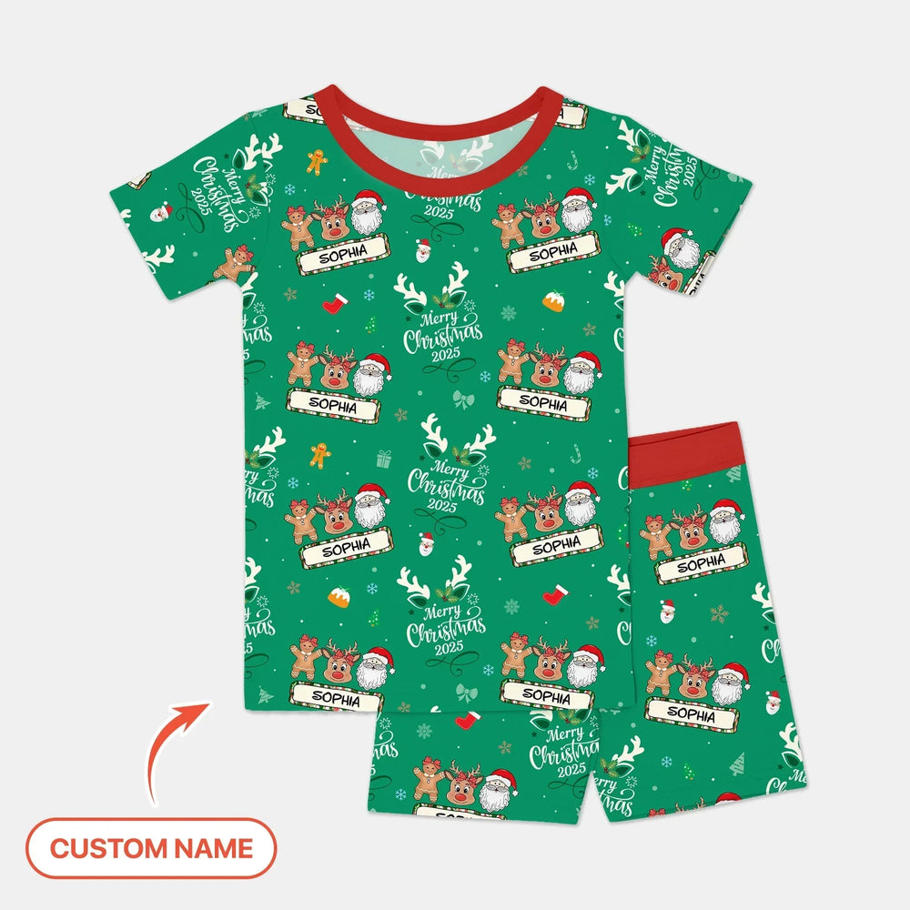 Custom Name "Merry Christmas My Deer" For Girl - Two Piece Short Sleeve Shorts Pajama Set , Custom Name "Merry Christmas My Deer" For Girl - Two Piece Short Sleeve Shorts Pajama Set - 12-18M