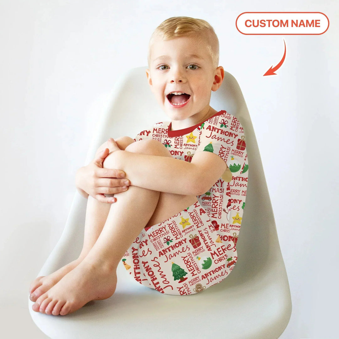 Custom Name Merry Christmas Two Piece Short Sleeve Shorts Pajama Set , Custom Name Merry Christmas Two Piece Short Sleeve Shorts Pajama Set - 12-18M