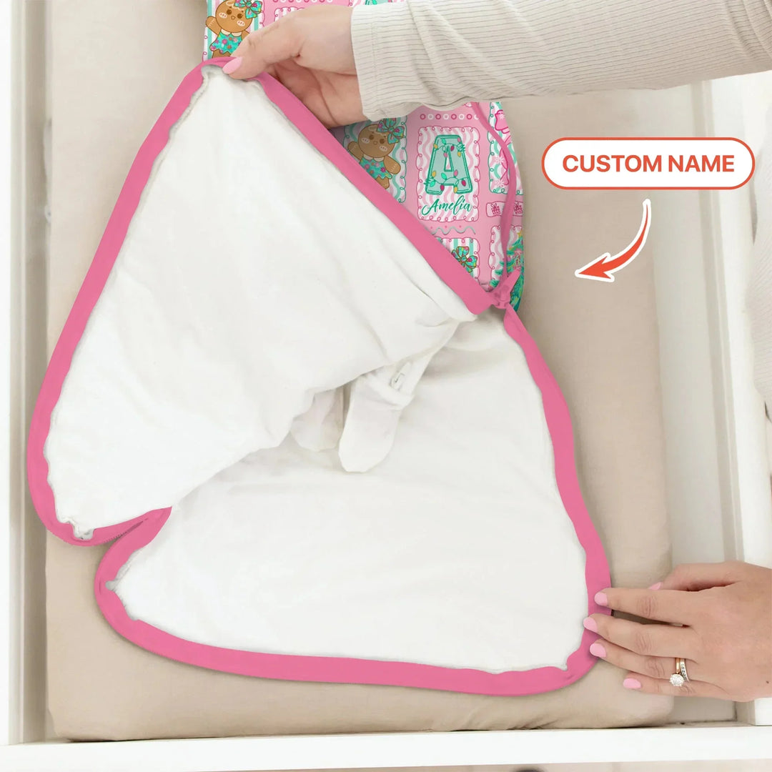 Custom Name "Merry Pink Christmas" Sleep Bag , Custom Name "Merry Pink Christmas" Sleep Bag - XS / 0.5 TOG