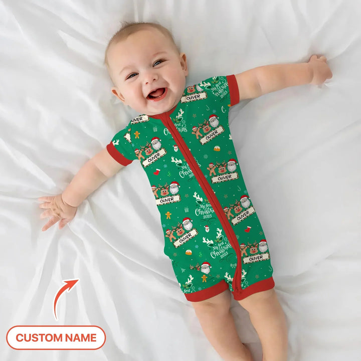Custom Name "My Deer First's Christmas" For Boy - Shorty Zippy , Custom Name "My Deer First's Christmas" For Boy - Shorty Zippy - 0-3M