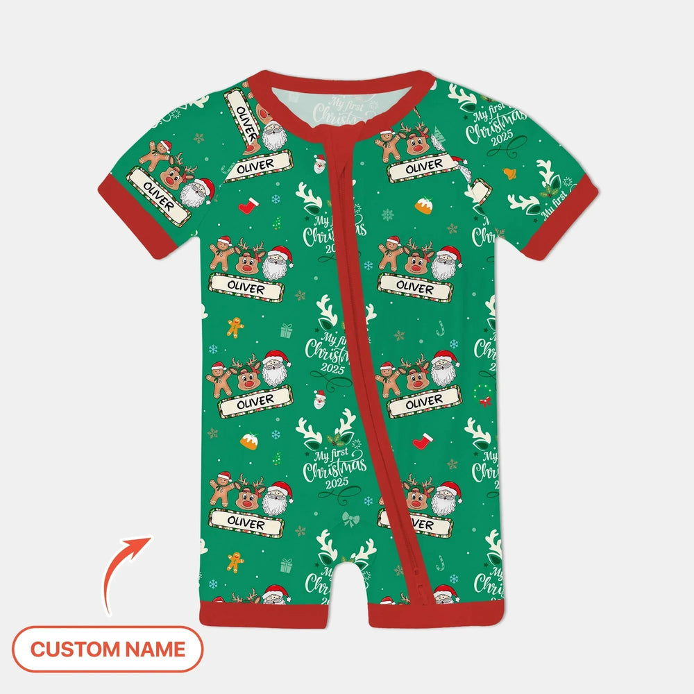 Custom Name "My Deer First's Christmas" For Boy - Shorty Zippy , Custom Name "My Deer First's Christmas" For Boy - Shorty Zippy - 0-3M
