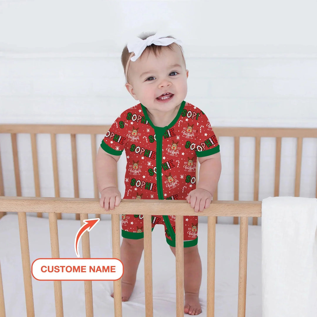 Custom Name "My First Christmas 2025" Shorty Zippy , Custom Name "My First Christmas 2025" Shorty Zippy - 0-3M