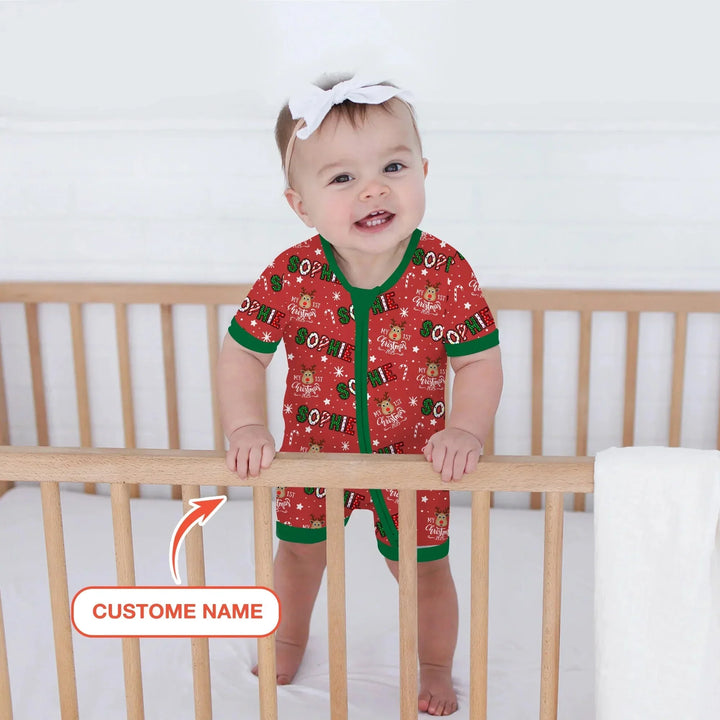Custom Name "My First Christmas 2025" Shorty Zippy , Custom Name "My First Christmas 2025" Shorty Zippy - 0-3M