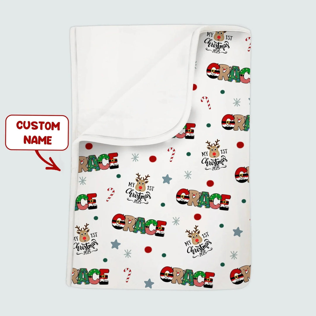 Custom Name "My First Christmas 2025" - Toddler Blanket (G) , Custom Name "My First Christmas 2025" - Toddler Blanket (G) - Default Title