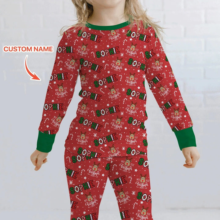 Custom Name "My First Christmas 2025" Two Piece Long Sleeve Pajama Set , Custom Name "My First Christmas 2025" Two Piece Long Sleeve Pajama Set - 12-18M