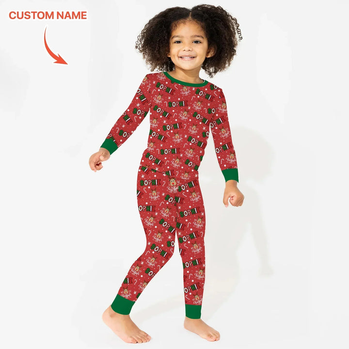 Custom Name "My First Christmas 2025" Two Piece Long Sleeve Pajama Set , Custom Name "My First Christmas 2025" Two Piece Long Sleeve Pajama Set - 12-18M