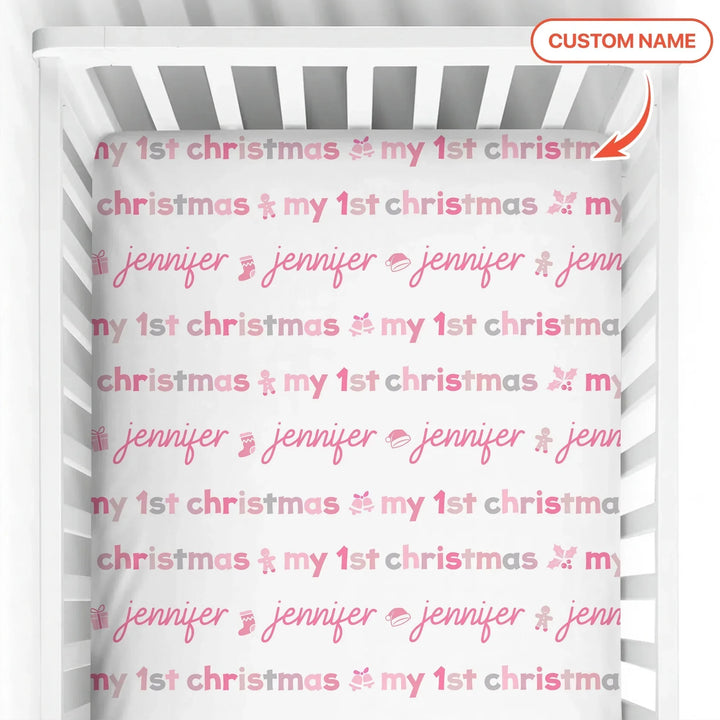 Custom Name My First Christmas Color Mood Fitted Crib Sheet , Custom Name My First Christmas Color Mood Fitted Crib Sheet - Default Title