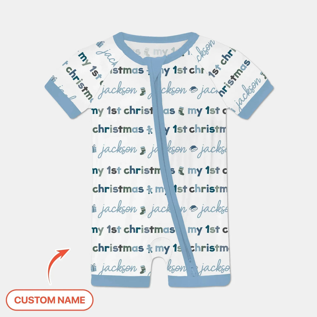 Custom Name My First Christmas Color Mood Shorty Zippy , Custom Name My First Christmas Color Mood Shorty Zippy - 0-3M