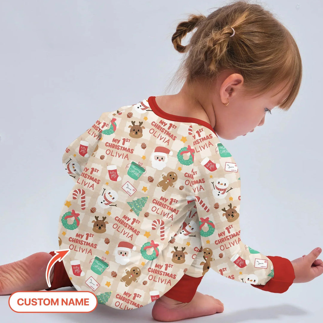 Custom Name My First Christmas Mocha Gingham Convertible Zippy , Custom Name My First Christmas Mocha Gingham Convertible Zippy - 0-3M