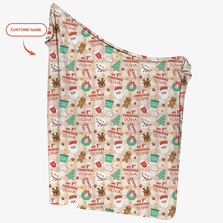 Custom Name My First Christmas Mocha Gingham Swaddle Blanket , Custom Name My First Christmas Mocha Gingham Swaddle Blanket - Default Title