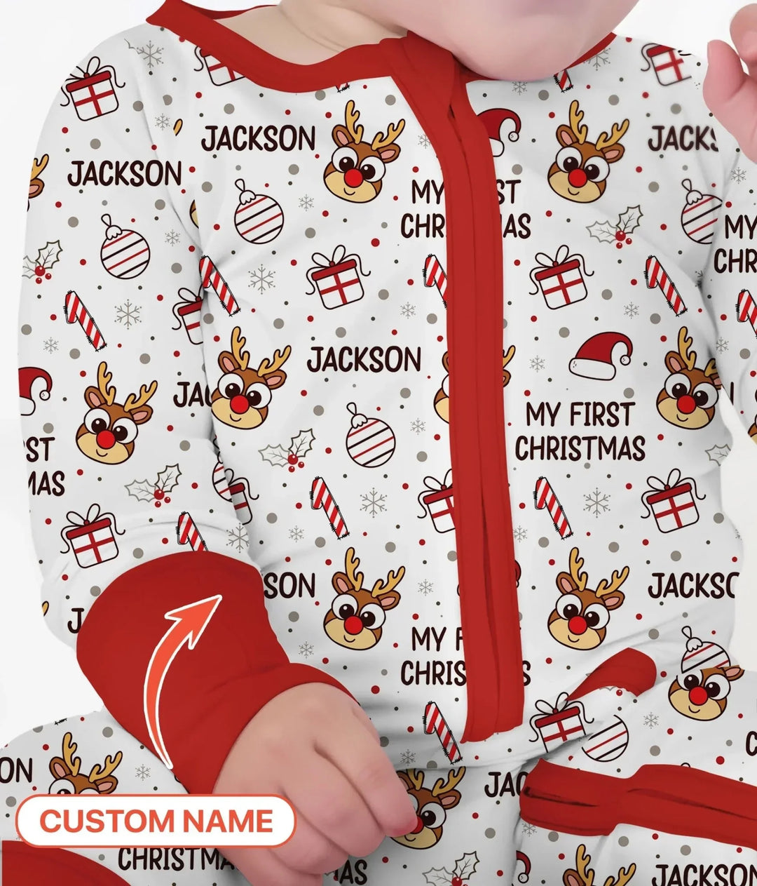 Custom Name Reindeer Doodle My First Christmas Convertible Zippy , Custom Name Reindeer Doodle My First Christmas Convertible Zippy - 0-3M