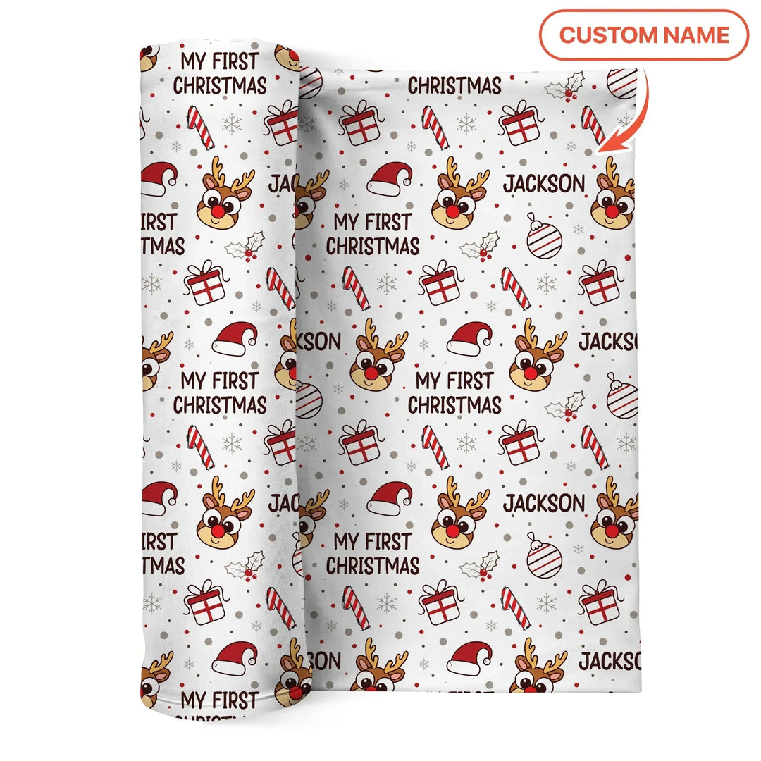 Custom Name Reindeer Doodle My First Christmas Swaddle Blanket , Custom Name Reindeer Doodle My First Christmas Swaddle Blanket - Default Title