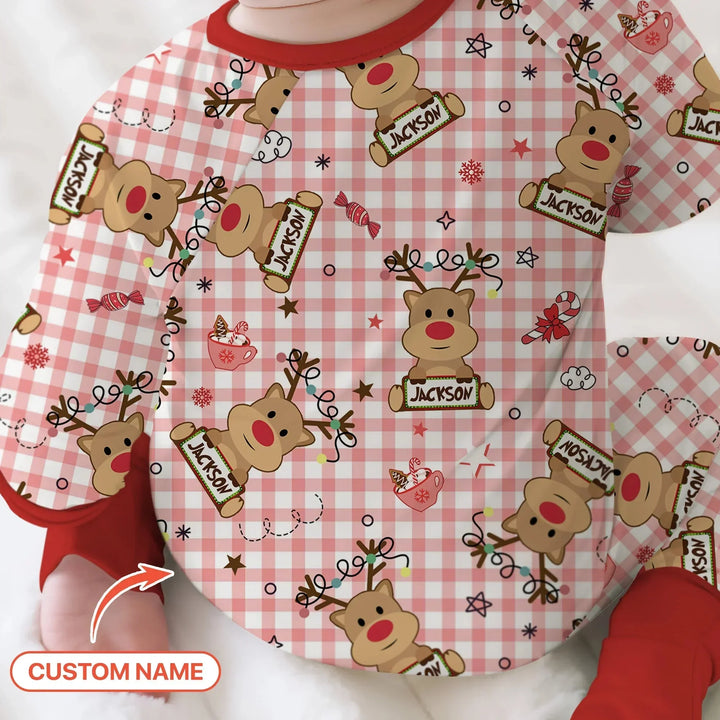 Custom Name Reindeer Gingham Convertible Zippy , Custom Name Reindeer Gingham Convertible Zippy - 0-3M