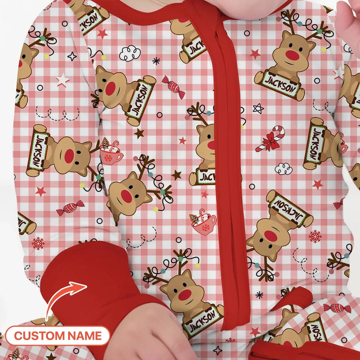 Custom Name Reindeer Gingham Convertible Zippy , Custom Name Reindeer Gingham Convertible Zippy - 0-3M