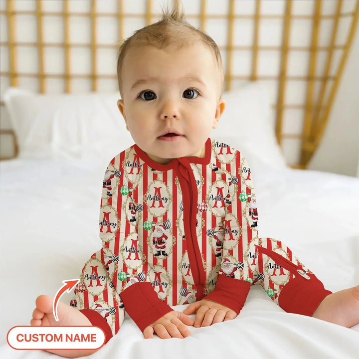 Custom Name Santa Stripes Convertible Zippy , Custom Name Santa Stripes Convertible Zippy - 0-3M