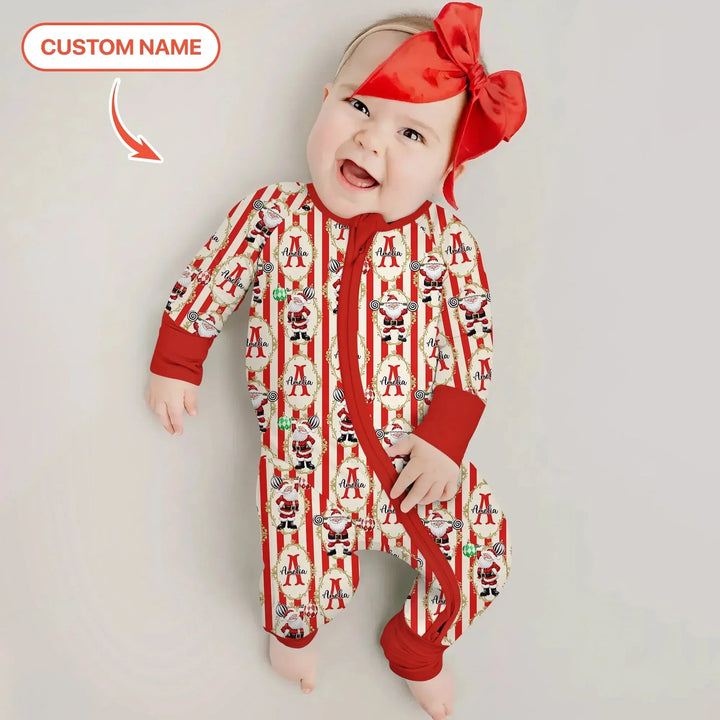 Custom Name Santa Stripes Convertible Zippy , Custom Name Santa Stripes Convertible Zippy - 0-3M