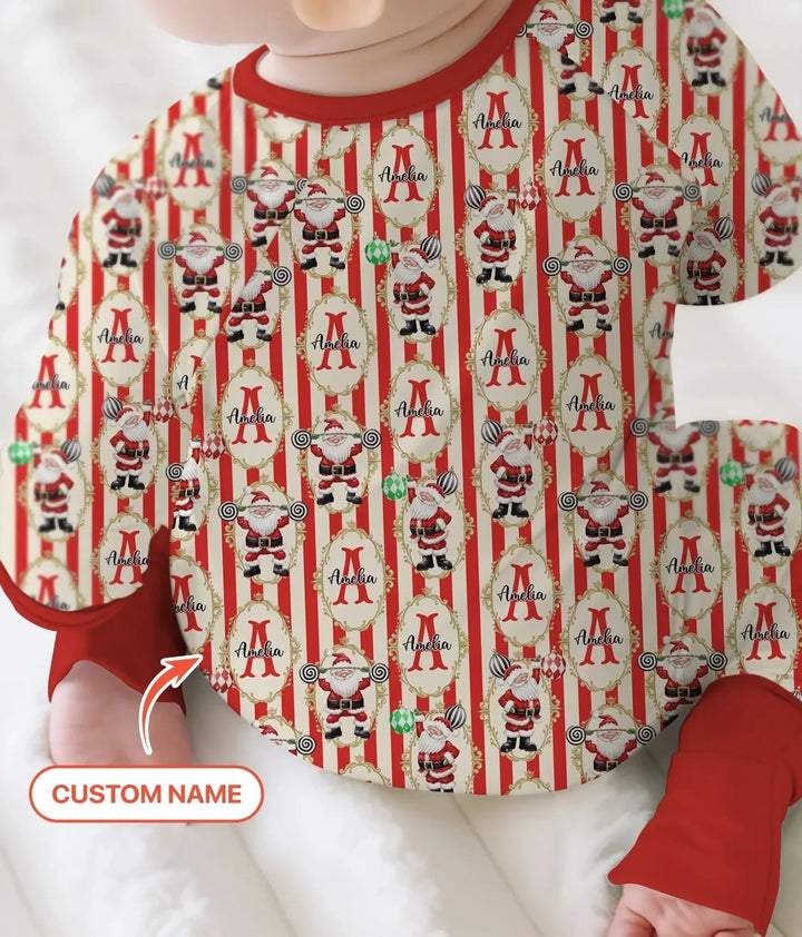 Custom Name Santa Stripes Convertible Zippy , Custom Name Santa Stripes Convertible Zippy - 0-3M